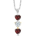 thumbnail image 1 of Gem Stone King Keren Hanan Lab Grown Diamond 3 Stone Heart Shape Pendant Necklace with Chain 925 Silver and 10K Yellow Gold Garnet Moissanite (1.63 Cttw), 1 of 3