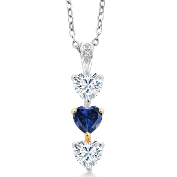 Gem Stone King Keren Hanan Lab Grown Diamond 3 Stone Heart Shape Pendant Necklace with Chain 925 Silver and 10K Yellow Gold Set with Near Colorless (GH) Moissanite (1.51 Cttw)