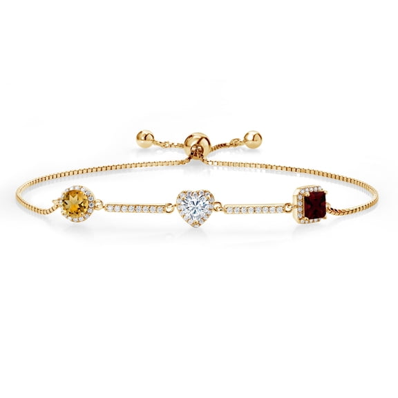 Gem Stone King Keren Hanan Round Heart Princess Cut 18K Yellow Gold Plated Silver Bracelet for Women Citrine Moissanite Near Colorless (GH) (2.51 Cttw, Fully Adjustable up to 9 inch)