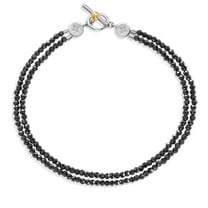 Gem Stone King Lab Grown Diamond and Black Spinel Double Line Bead Bracelet for Women | 925 Silver and 10K Yellow Gold | 6.5 or 7.5 inches | With Toggle Clasp