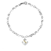 Gem Stone King Made in Italy 925 Silver and 10K Yellow Gold Lab Grown Diamond Heart Chain Bracelet for Women with Ocean Charms Set with Moissanite 7.5 inches