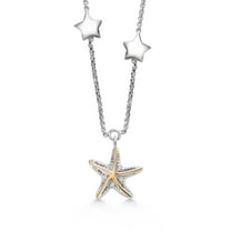 Gem Stone King Made in Italy Star Chain Necklace for Women with Ocean Charms Set with Moissanite and Lab Grown Diamond | 925 Silver and 10K Yellow Gold | 18 inch