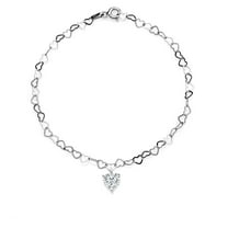 Gem Stone King Made in Italy 925 Sterling Silver Charm 5mm Heart Shape Moissanite Heart Chain Bracelet for Women (0.42 cttw, 7.5 inches)