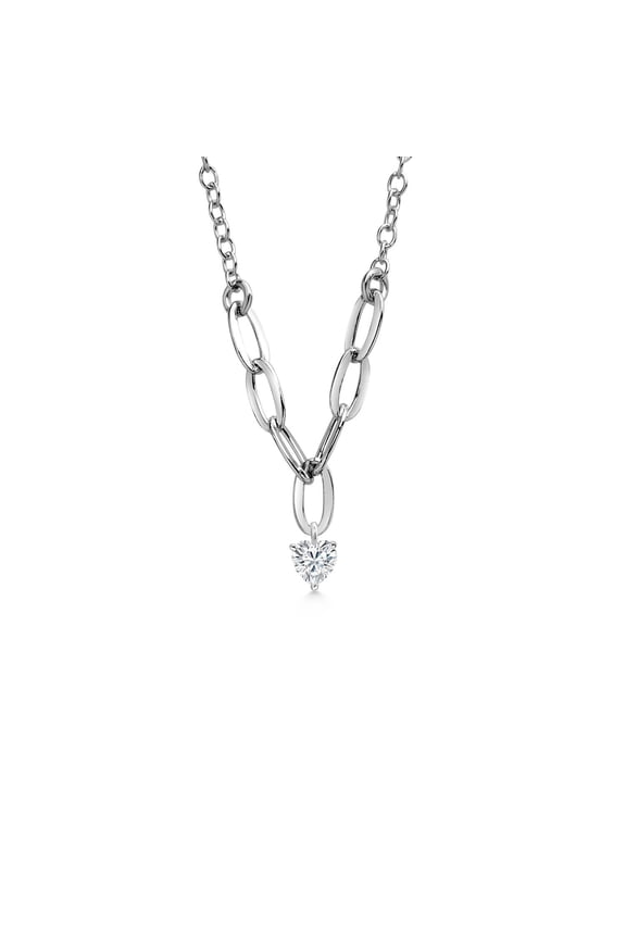 Made in Italy 925 Sterling Silver Charm 5mm Heart Shape Moissanite Pendant Necklace for Women (0.42 cttw)