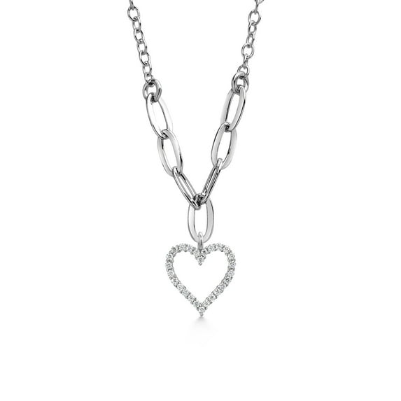 Gem Stone King Made in Italy 925 Sterling Silver Moissanite Pendant Necklace for Women with Heart Charm (0.13 cttw)