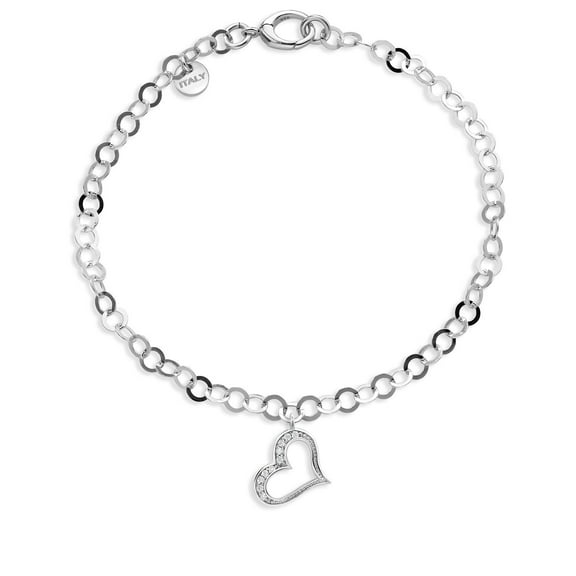 Gem Stone King Made in Italy 925 Sterling Silver Moissanite Round Link Chain Bracelet for Women with Charm