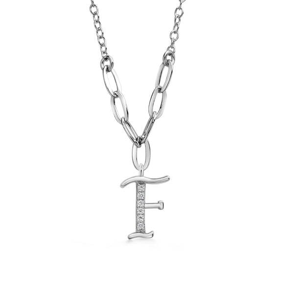 Gem Stone King Made in Italy 925 Sterling Silver Pendant Necklace for Women with Dangling Initial F Letter Charm with Moissanite