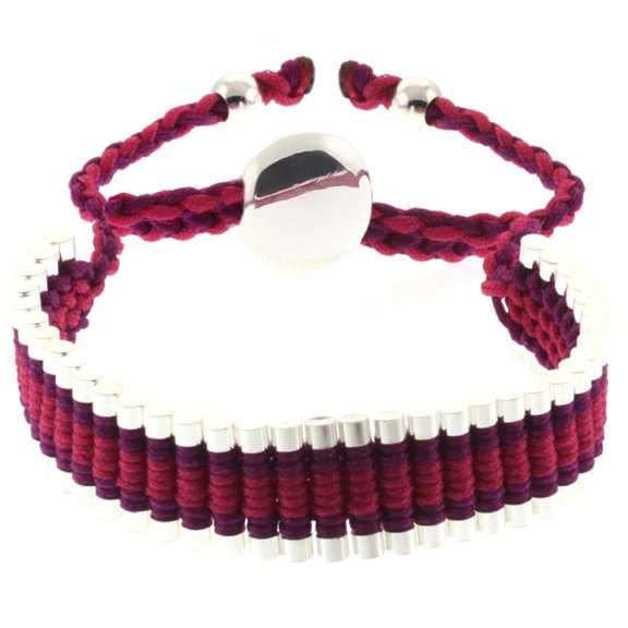 Gem Stone King Magenta and Silver Color String 5-10 inches Adjustable Friendship Bracelet for Women