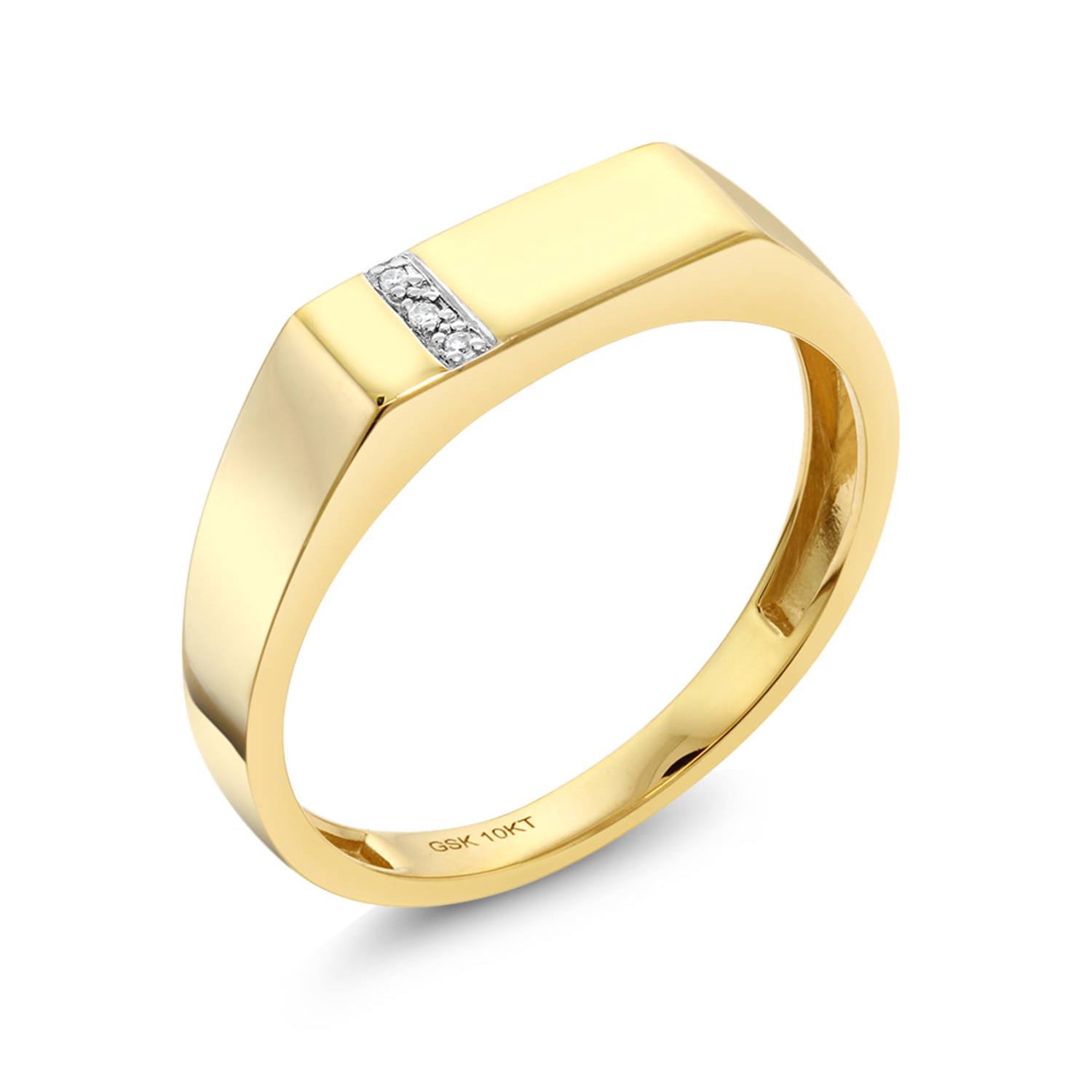 Gem Stone King Men's Custom Engraved 10K Solid Yellow Gold Diamond Wedding Ring - Sizes 7-13
