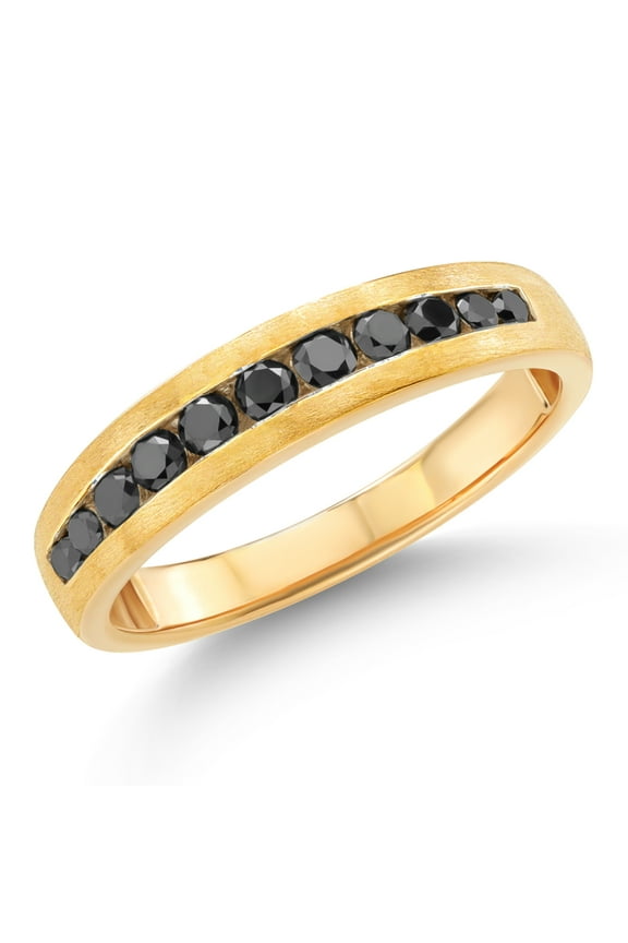 Black Diamond Satin Finish Wedding Band Ring for Men | 10K Yellow Gold | 0.59 Cttw | Round 2.5MM and 2MM | Size 8