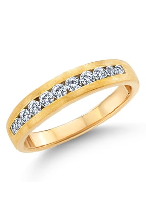 10K Yellow Gold White Lab Grown Diamond Satin Finish Wedding Band Ring for Men | 0.61 Cttw | Size 5