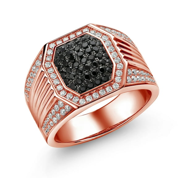 Gem Stone King Men's 18K Rose Gold Plated Silver Black Spinel Ring Set with Moissanite (1.68 Cttw, Gemstone Birthstone,, Size 10)