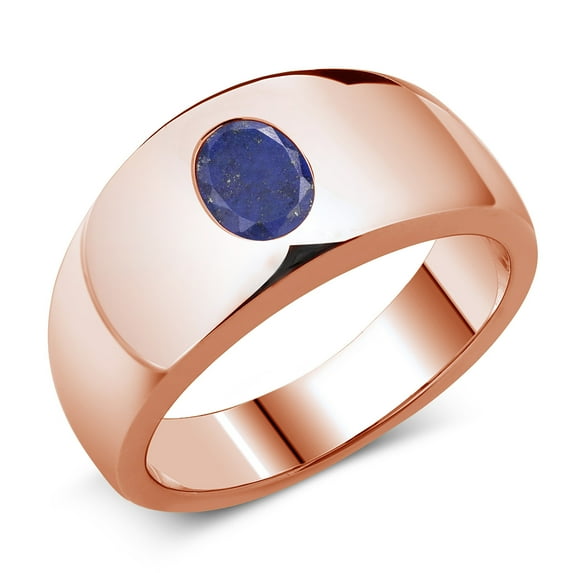 Gem Stone King Men's 18K Rose Gold Plated Silver Blue Lapis Ring | 1.40 Cttw | Oval 8X6MM | Gemstone | Size 12