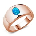 thumbnail image 1 of Gem Stone King Men's 18K Rose Gold Plated Silver Blue Simulated Opal Ring | 1.06 Cttw | Oval Cabochon 8X6MM | Gemstone October Birthstone | Size 7, 1 of 4