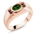 thumbnail image 1 of Gem Stone King Men's 18K Rose Gold Plated Silver Green Chrome Diopside and Black Diamond Ring (1.33 Cttw, Gemstone Birthstone, Oval 8X6MM,, Size 12), 1 of 3