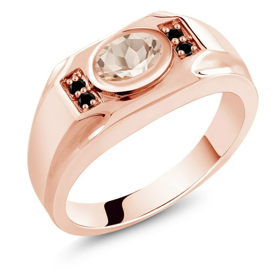 Gem Stone King Men's 18K Rose Gold Plated Silver Peach Morganite and Black Diamond Ring (1.13 Cttw, Gemstone October Birthstone, Oval 8X6MM,, Size 7)
