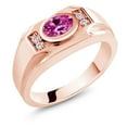 thumbnail image 1 of Gem Stone King Men's 18K Rose Gold Plated Silver Pink Created Sapphire and White Moissanite Ring (1.80 Cttw, Gemstone September Birthstone, Oval 8X6MM,, Size 9), 1 of 3