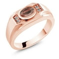 thumbnail image 1 of Gem Stone King Men's 18K Rose Gold Plated Silver Red Tiger Eye and White Diamond Ring (1.38 Cttw, Gemstone Birthstone, Oval 8X6MM,, Size 9), 1 of 3