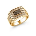 thumbnail image 1 of Gem Stone King Men's 18K Yellow Gold Plated Silver Black Spinel and White Moissanite Ring (0.68 Cttw, Available In Size 7,8,9,10,11,12,13), 1 of 6