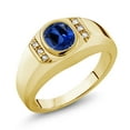 thumbnail image 1 of Gem Stone King Men's 18K Yellow Gold Plated Silver  Blue Created Sapphire and White Created Sapphire Ring (1.66 Cttw, Gemstone Birthstone, Available in Size 7, 8, 9, 10, 11, 12, 13), 1 of 6