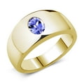 thumbnail image 1 of Gem Stone King Men's 18K Yellow Gold Plated Silver Blue Tanzanite Ring | 1.16 Cttw | Oval 8X6MM | Gemstone December Birthstone | Size 11, 1 of 4
