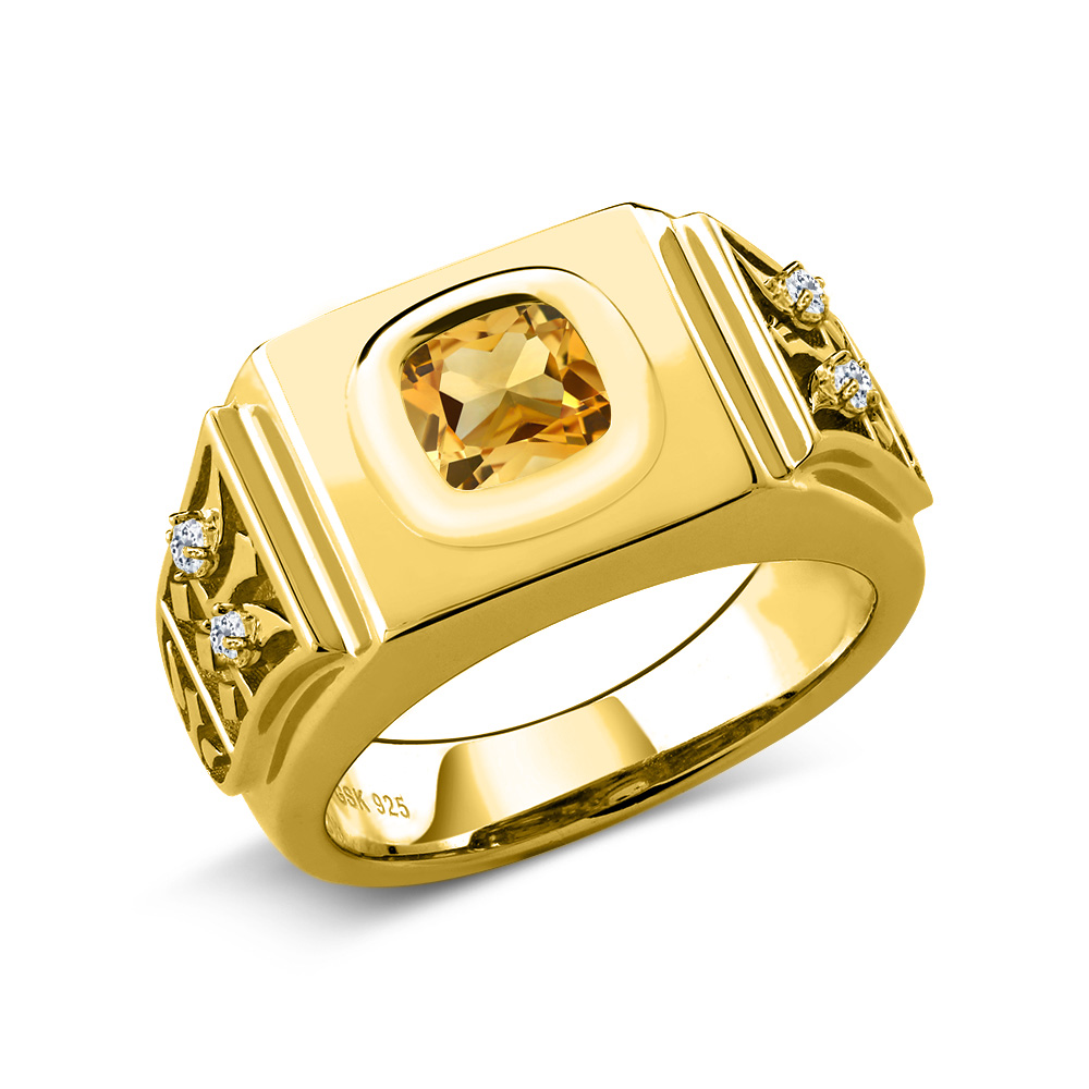 Gem Stone King Men's 18K Yellow Gold Plated Silver Yellow Citrine and White Topaz Ring (3.04 Cttw, Gemstone Birthstone, Available In Size 8,9,10,11,12,13) - image 1 of 6