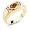 thumbnail image 1 of Gem Stone King Men's 18K Yellow Gold Plated Silver Ecstasy Mystic Topaz and White Moissanite Ring (1.65 Cttw, Gemstone Birthstone, Oval 8X6MM,, Size 13), 1 of 3