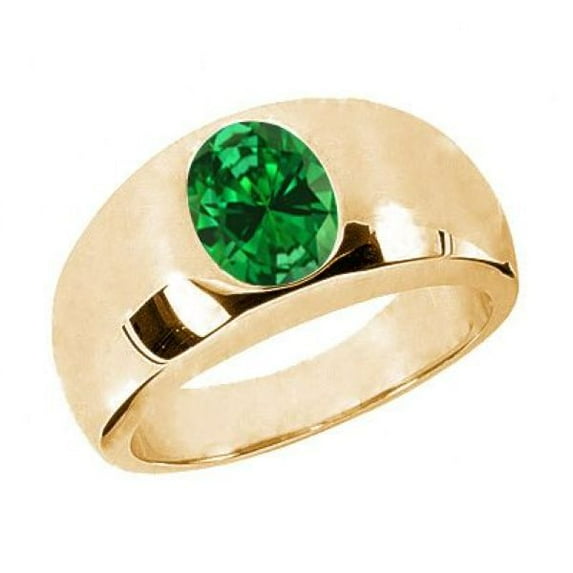 Gem Stone King Men's 18K Yellow Gold Plated Silver Green Simulated Emerald Rings Ring for Men | 2.10 Cttw | Oval 8X6MM Gemstone May Birthstone (Size 12)