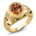 thumbnail image 1 of Gem Stone King Men's 18K Yellow Gold Plated Silver Oval Ecstasy Mystic Topaz Ring (5.00 Cttw, Gemstone Birthstone, Available in Size 7, 8, 9, 10, 11, 12, 13), 1 of 5