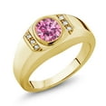 thumbnail image 1 of Gem Stone King Men's 18K Yellow Gold Plated Silver Oval Pink Moissanite and Created Sapphire Ring (1.44 Cttw, Gemstone Birthstone, Available in Size 7, 8, 9, 10, 11, 12, 13), 1 of 6