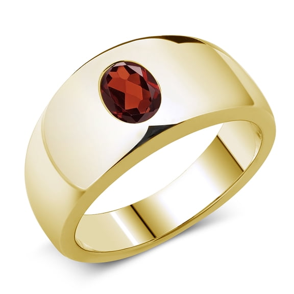 Gem Stone King Men's 18K Yellow Gold Plated Silver Red Garnet Ring | 1.50 Cttw | Oval 8X6MM | Gemstone January Birthstone | Size 9