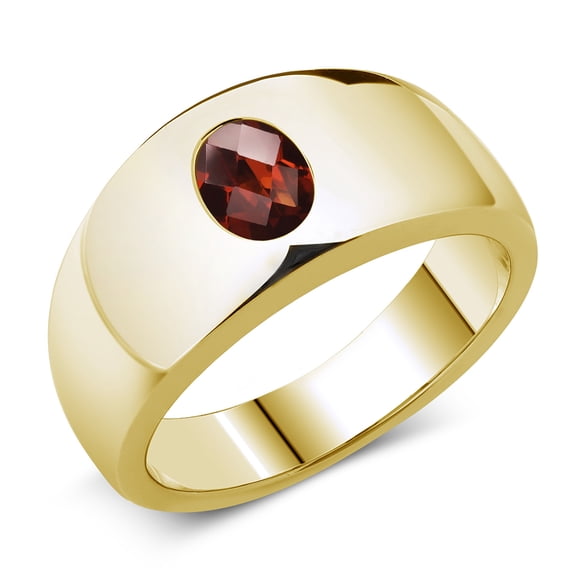 Gem Stone King Men's 18K Yellow Gold Plated Silver Red Garnet Ring | 1.53 Cttw | Oval Checkerboard 8X6MM | Gemstone January Birthstone | Size 12