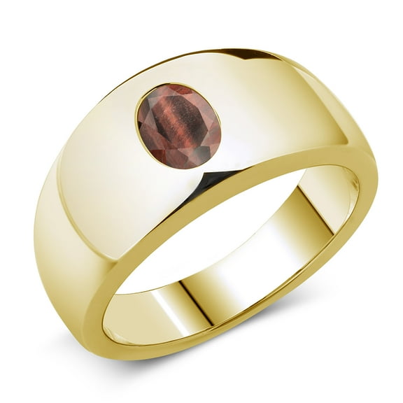 Gem Stone King Men's 18K Yellow Gold Plated Silver Red Tiger Eye Ring | 1.25 Cttw | Oval 8X6MM | Gemstone | Size 10