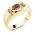 thumbnail image 1 of Gem Stone King Men's 18K Yellow Gold Plated Silver Red Tiger Eye and White Diamond Ring (1.38 Cttw, Gemstone Birthstone, Oval 8X6MM,, Size 11), 1 of 3