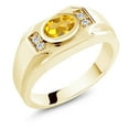 thumbnail image 1 of Gem Stone King Men's 18K Yellow Gold Plated Silver Yellow Citrine and White Moissanite Ring (1.45 Cttw, Gemstone November Birthstone, Oval 8X6MM,, Size 13), 1 of 3