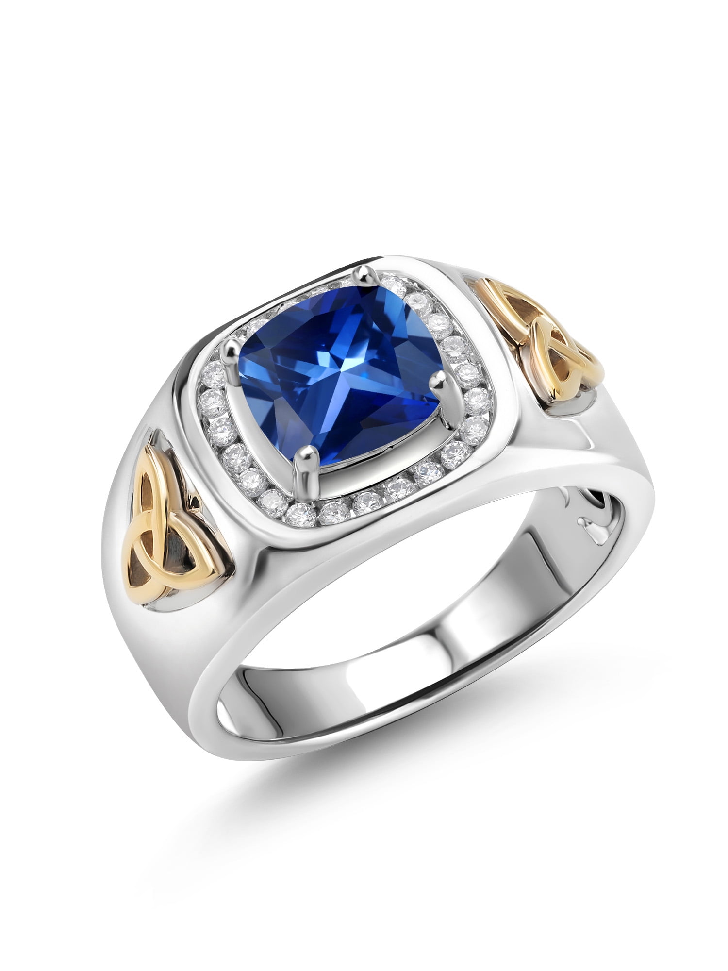 Buy Princess Blue Sapphire Diamond Flat Top Statement Ring 14k White Gold,  5.61 Gram | Jasper52 In Ny