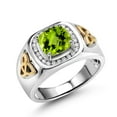thumbnail image 1 of Gem Stone King Men's 925 Silver and 10K Yellow Gold Cushion Checkerboard Green Peridot and White Lab Grown Diamond Ring (2.76 Cttw) | Size 8, 1 of 6