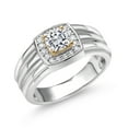thumbnail image 1 of Gem Stone King Men's 925 Silver and 10K Yellow Gold Lab Grown Diamond Ring for Men | 0.86 Cttw | Cushion 5MM | Gemstone April Birthstone | Available in Size 7,8,9,10,11,12,13, 1 of 3