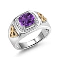 thumbnail image 1 of Gem Stone King Men's 925 Silver and 10K Yellow Gold Purple Amethyst and White Lab Grown Diamond Ring (2.36 Cttw, Gemstone Birthstone) | Size 13, 1 of 6