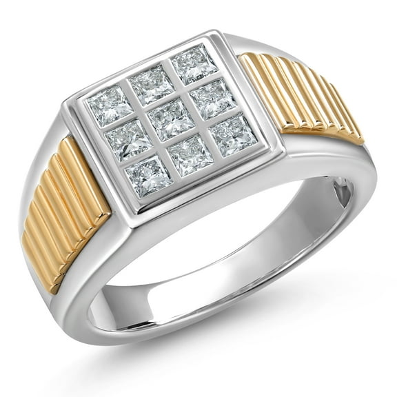 Gem Stone King Men's  925 Silver and 10K Yellow Gold White Lab Grown Diamond Ring | 0.60 Cttw | Gold Ring for Men | Size 13
