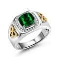 thumbnail image 1 of Gem Stone King Men's 925 Sterling Silver and 10K Yellow Gold Green Nano Emerald and White Lab Grown Diamond Ring (2.76 Cttw) | Size 9, 1 of 6