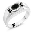 thumbnail image 1 of Gem Stone King Men's 925 Sterling Silver Black Onyx and Black Diamond Ring (1.22 Cttw, Gemstone December Birthstone, Oval 8X6MM,, Size 13), 1 of 3