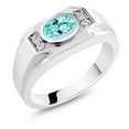 thumbnail image 1 of Gem Stone King Men's 925 Sterling Silver Blue Apatite and White Moissanite Ring (1.35 Cttw, Gemstone Birthstone, Oval 8X6MM,, Size 7), 1 of 3