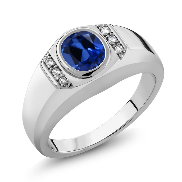 Gem Stone King Men Sterling Silver Blue Gemstone Ring Size 11 1/2 main image 0