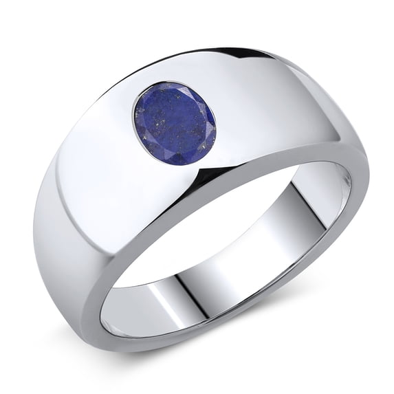 Gem Stone King Men's 925 Sterling Silver Blue Lapis Ring | 1.40 Cttw | Oval 8X6MM | Gemstone | Size 12