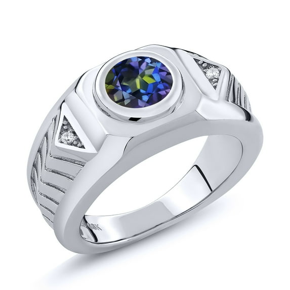 Gem Stone King Men's 925 Sterling Silver Blue Mystic Topaz Ring for Men | 2.43 Cttw | Round 8MM | Gemstone Birthstone | Available in Size 7, 8, 9, 10, 11, 12, 13