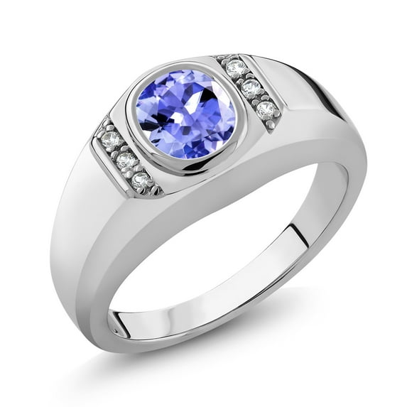 Gem Stone King Men's 925 Sterling Silver Blue Tanzanite and White Created Sapphire Ring (1.22 Cttw, Oval 8X6MM, Gemstone Birthstone, Available in Size 7, 8, 9, 10, 11, 12, 13)