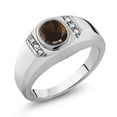 thumbnail image 1 of Gem Stone King Men's 925 Sterling Silver Brown Smoky Quartz and White Created Sapphire Ring (1.26 Cttw, Available in Size 7, 8, 9, 10, 11, 12, 13), 1 of 6