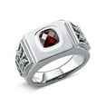 thumbnail image 1 of Gem Stone King Men's 925 Sterling Silver Cushion Checkerboard Red Garnet and White Moissanite Ring (2.53 Cttw, Gemstone Birthstone,, Size 13), 1 of 4