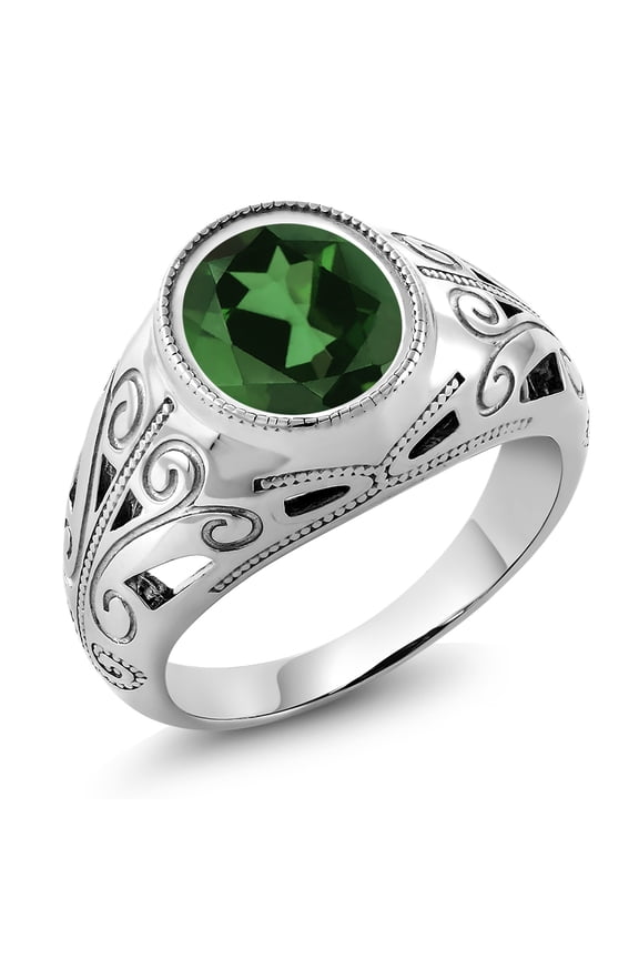 Men's 925 Sterling Silver Green Mystic Quartz Ring (4.00 Cttw, Oval 12X10MM, Gemstone Birthstone, Available in Size 7, 8, 9, 10, 11, 12, 13)